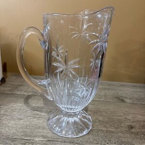 Crystal Floral Palm Trees Glass Water Pitcher 1.5 Qrt. 3B